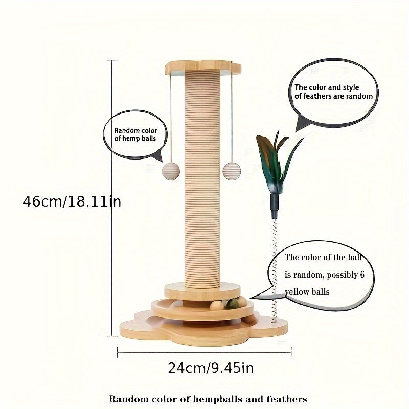 Interactive Cat Scratcher With Rotating Platform - Durable Velvet Rope Surrounded Scratcher With Ball, Suitable For Kittens And Adult Cats, Multi-layer Design With Hanging Toys, Pet Accessories, Cat P