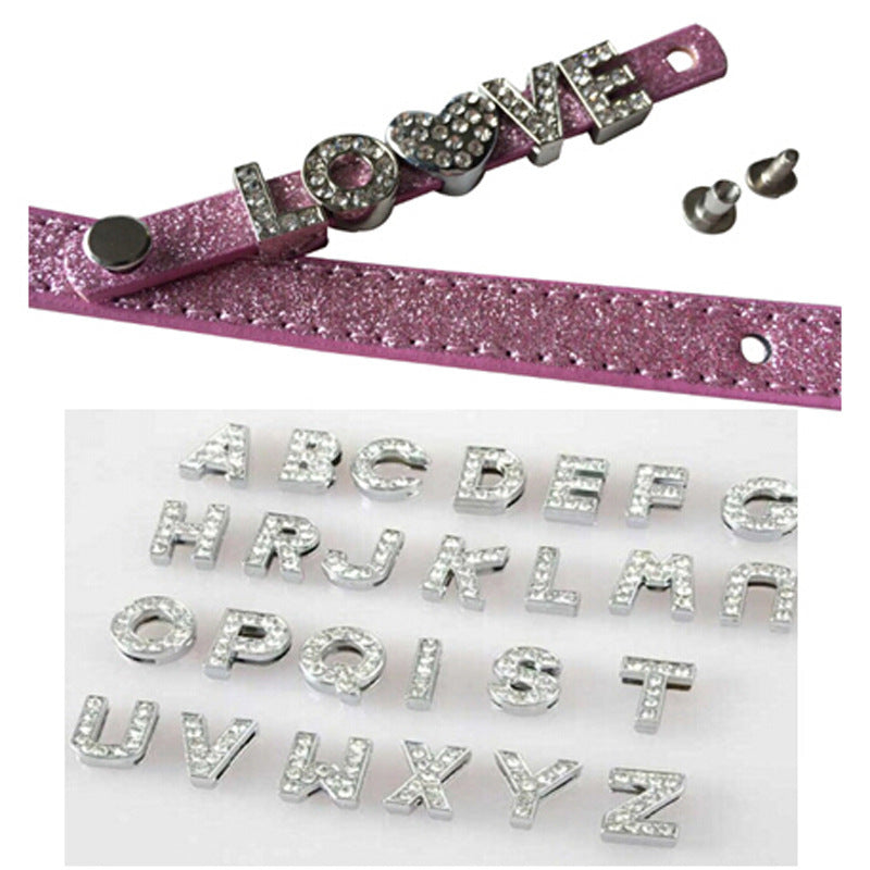 10MM Diamond English Letters Diy Pet Collar Accessories Zinc Alloy Wear Jewelry
