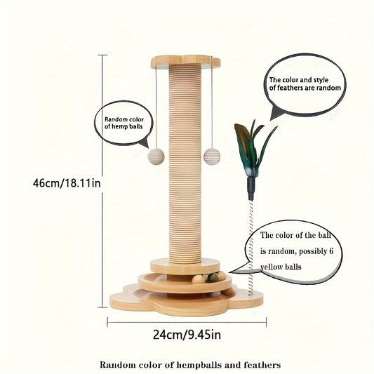 Interactive Cat Scratcher With Rotating Platform - Durable Velvet Rope Surrounded Scratcher With Ball, Suitable For Kittens And Adult Cats, Multi-layer Design With Hanging Toys, Pet Accessories, Cat P